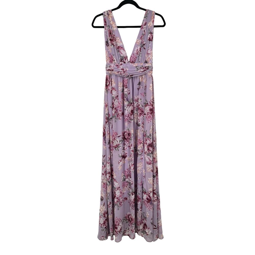 LuLus Dress Garden Meandering Floral Chiffon gown purple X-Small XS - Picture 2 of 7